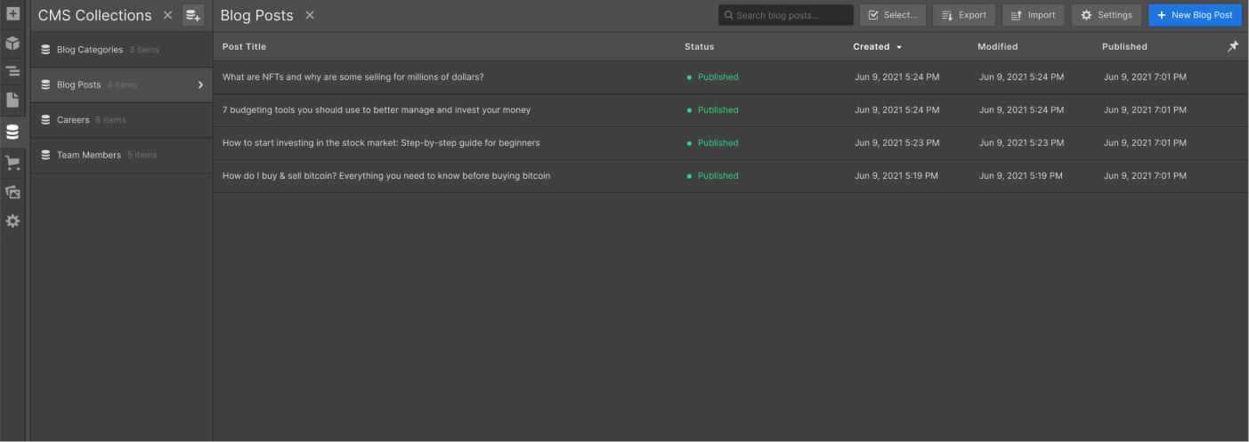 CMS Collection - Finance X Webflow Template